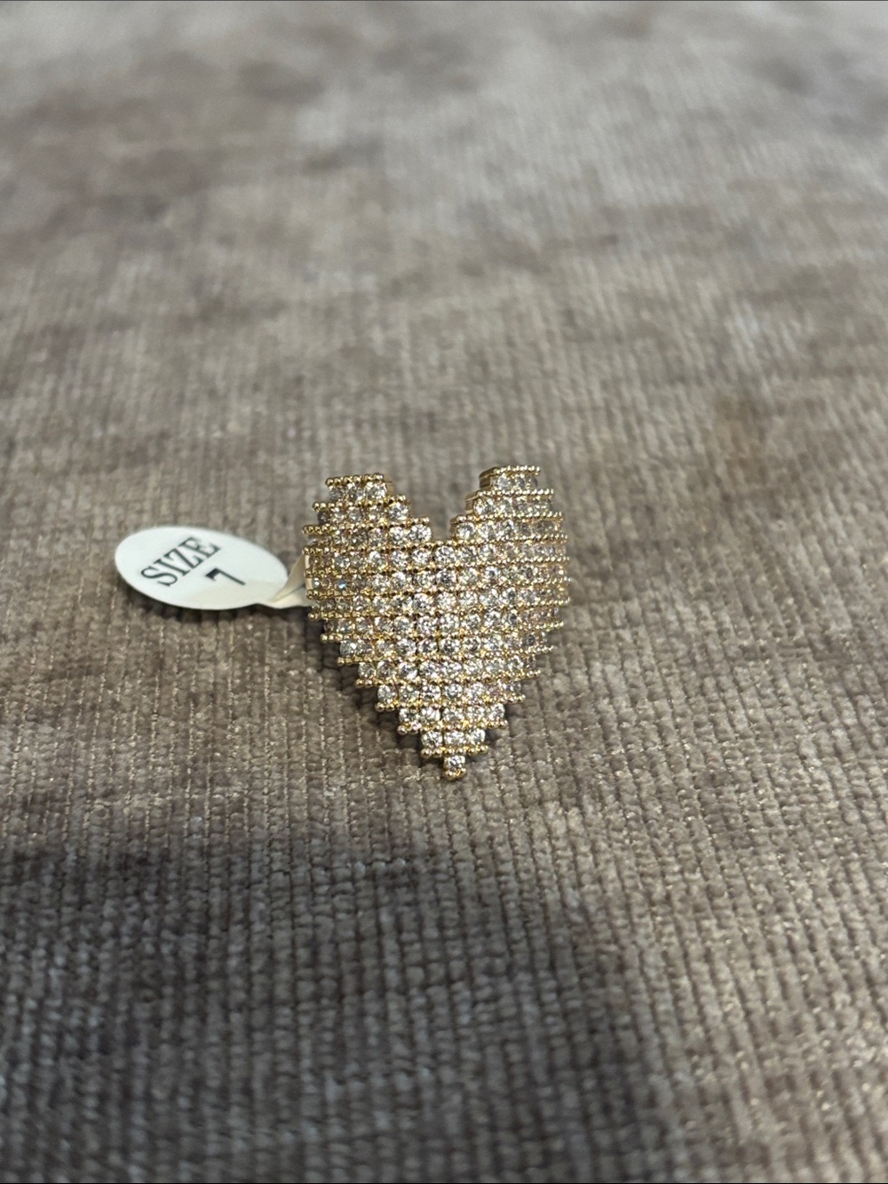 Gold Heart Pave Statement Ring - Size 7